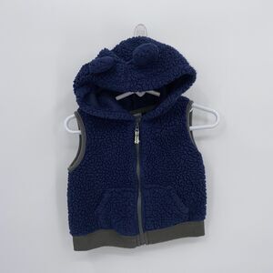Carter's Baby Hooded Sleeveless Full Zip Fleece Vest Outdoor Jacket Blue 12 mo